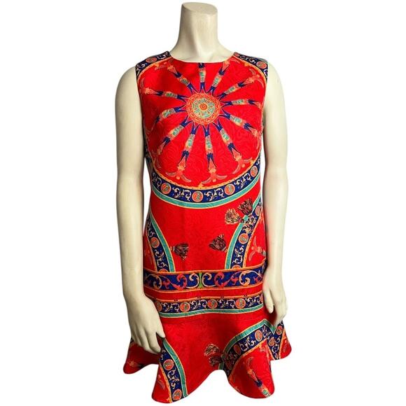 NWT Few Moda Sleeveless Ruffle Hem Mini Dress Red/Blue Women's M Formal Office - Picture 1 of 8